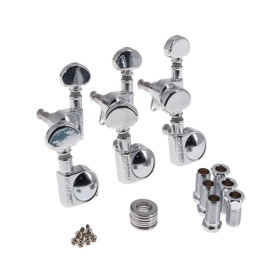 Grover Chrome Die-Cast Tuning Machines, 305c, Mid-size, 3X3 - Chrome - Reclaimed